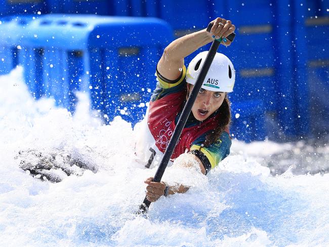 Australia’s Jess Fox competes in the women’s canoe finals at the Kasai Canoe Slalom Centre in Tokyo. Picture: Adam Head