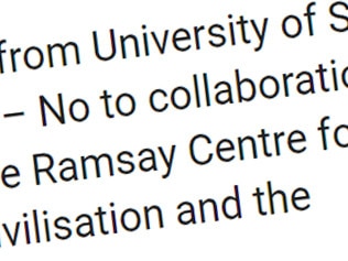 A portion of the letter protesting the collaboration between the Ramsay Centre and ANU.