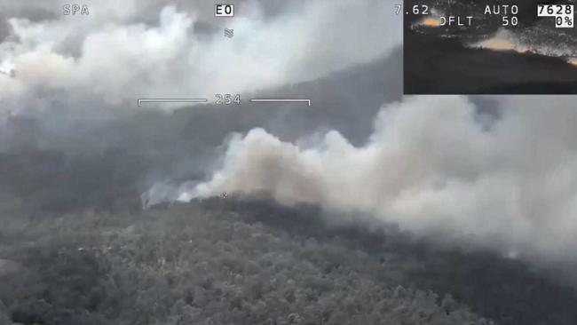 An aerial image of the Busbys Flat Rd bushfire, taken by the RFS.