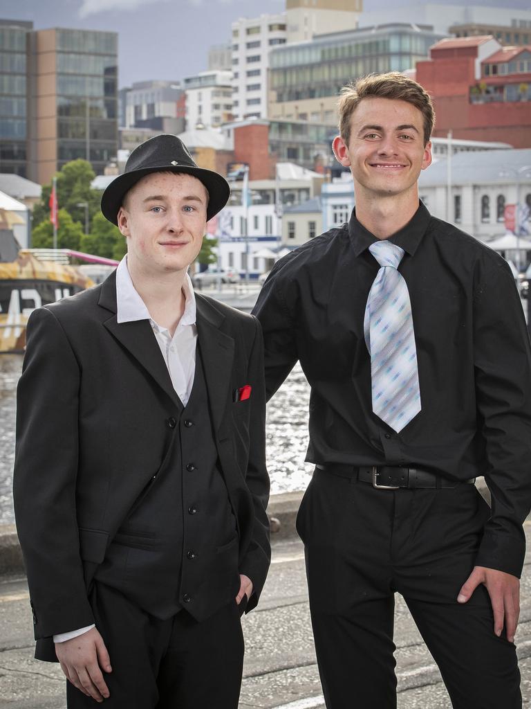 Hobart College leavers Dinner 2021 at the Hobart Function and Conference Centre, Jeremy Silva- Smith and Samuel Pursell. Picture: Chris Kidd