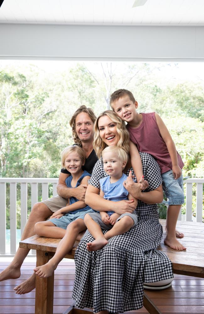 Radio B105 host Abby Coleman, with her husband Scott Burdon and their three sons, Finlay 9, Jagger 6 and Koa, 2. Picture: David Kelly