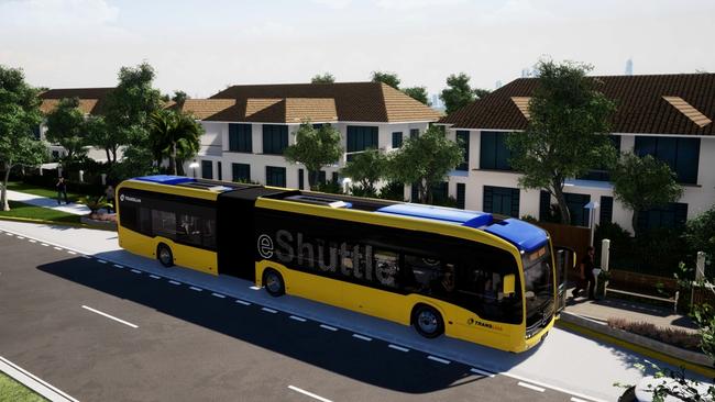 Artist impression the type of bus proposed for the Gold Coast Bus Rapid Transit (BRT).