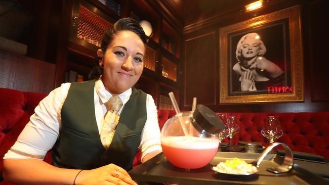 Breeana Erica with a Pavlova Cocktail at Roosevelt Lounge. Photo by Richard Gosling