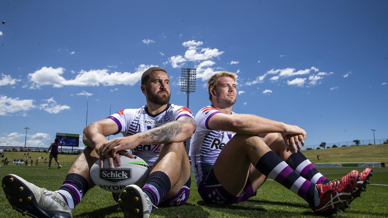 Storm duo Christian Welch and Jesse Bromwich are ready for this weekends NRL Grand Final against Penrith. Photo Lachie Millard