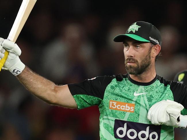 MELBOURNE, AUSTRALIA - JANUARY 12: Glenn Maxwell of the Stars celebrates after scoring a half century during the BBL match between Melbourne Renegades and Melbourne Stars at Marvel Stadium, on January 12, 2025, in Melbourne, Australia. (Photo by Robert Cianflone/Getty Images)