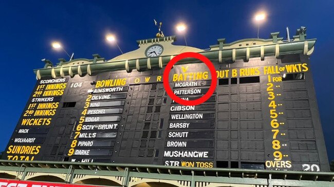 The Adelaide Oval scoreboard. Image: Twitter/@StrikersBBL