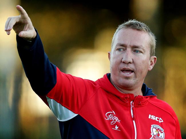 Coach Trent Robinson during Sydney Roosters training at Kippax Lake Oval , Moore Park . Picture : Gregg Porteous