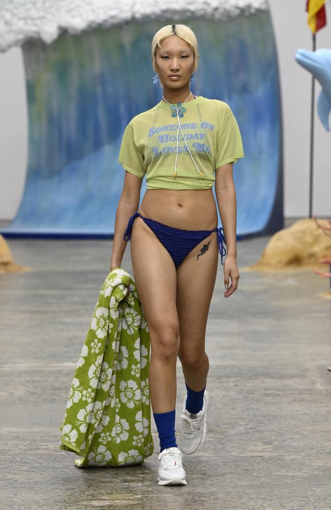 A model walks the runway during the Emma Mulholland on Holiday show during Australian Fashion Week. Picture: Stefan Gosatti/Getty Images for AFW