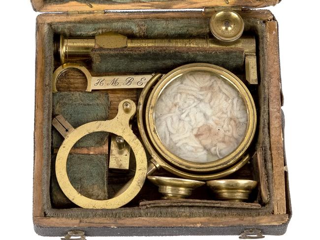 A microscope manufactured specifically for Captain Cook’s maiden voyage of discovery of Australia in the 18th century is about to go under the hammer. It is expected to fetch between $59,000 and $98,000. Picture: Supplied