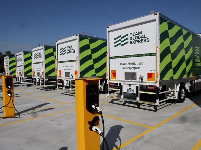 SYDNEY, AUSTRALIA - NewsWire Photos MARCH 14, 2024: Electric trucks at Team Global Express in Eastern Creek. Picture: NCA NewsWire / Damian Shaw