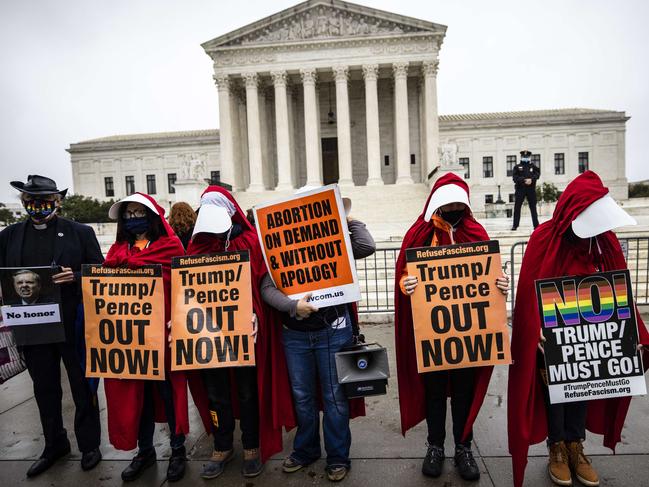 Protesters dressed in costumes from The Handmaids Tale stand outside of the US Supreme Court. Picture: Getty Images/AFP