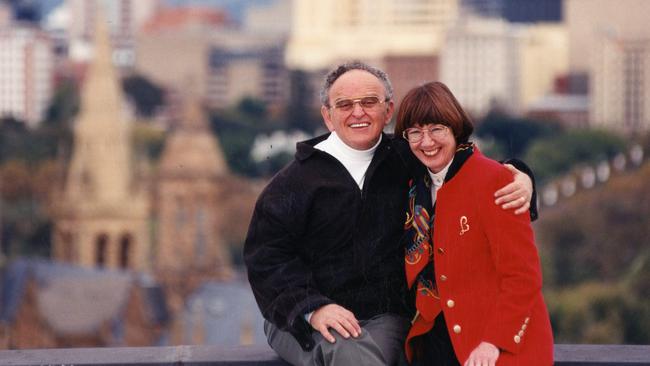 The-then re-elected Lord Mayor of Adelaide, Henry Ninio, and his wife Lynette, pictured at Light's Vision, Montefiore Hill, North Adelaide, on May 7, 1995.