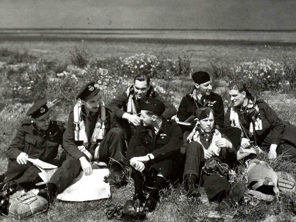 Les Knight and his crew, photographed at RAF Scampton in July 1943. Back row, left to right: Sydney Hobday, Edward Johnson, Fred Sutherland, Bob Kellow, Harry O’Brien. Front row: Les Knight, Ray Grayson. Picture: IWM CH11049