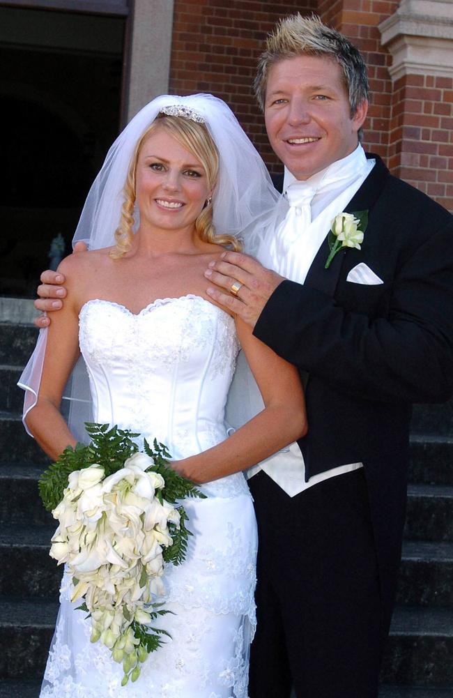 David Simpson an Melissa Page, married at the Holy Spirit Catholic Church in New Farm in 2005. Picture: Heather Faulkner