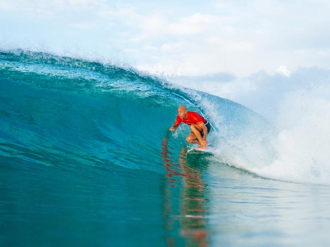 GOLD COAST, QUEENSLAND, AUSTRALIA - APRIL 27: Eleven-time WSL Champion Kelly Slater of the United States surfs in the Snapper World Champs Heat at the Bonsoy Gold Coast Pro on April 27, 2024 at Gold Coast, Queensland, Australia. (Photo by Andrew Shield/World Surf League)