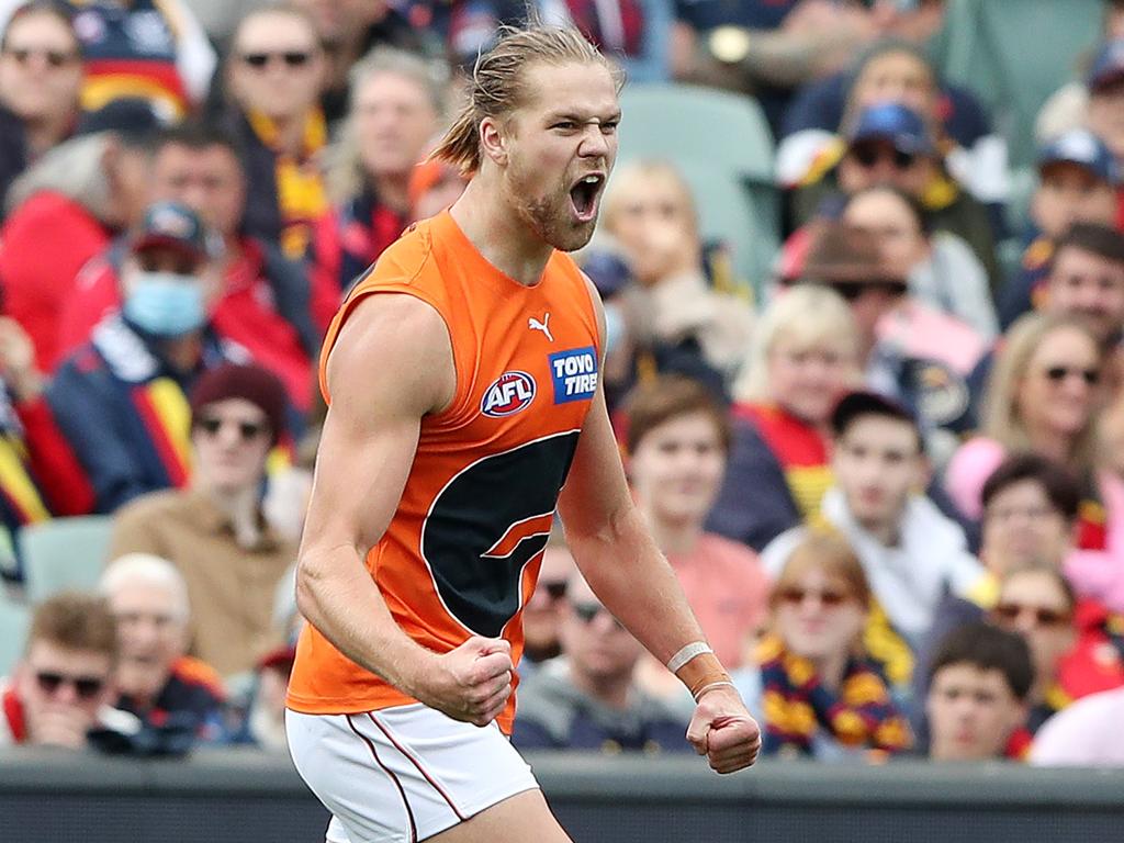 Harry Himmelberg’s move down back was an inspired one by the Giants. (Photo by Sarah Reed/AFL Photos via Getty Images)