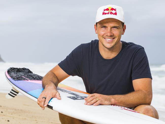 Australian surf star Julian Wilson pictured at Merewether Beach as part of announcement Kayo has the rights to World Surf League Picture: Dylan Robinson