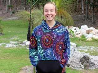 Ella Gillespie wearing her hoodie design. Picture: Contributed