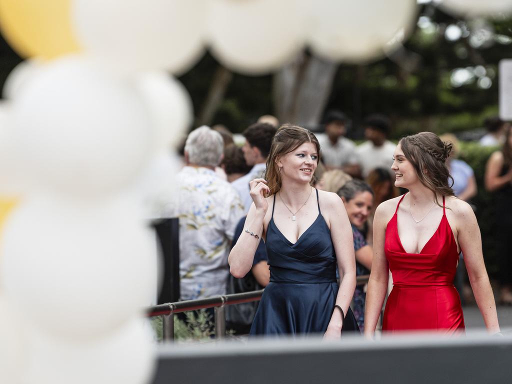 Tamika Dobson (left) and Hayley Fraser at Centenary Heights State High School formal at Picnic Point, Friday, November 15, 2024. Picture: Kevin Farmer