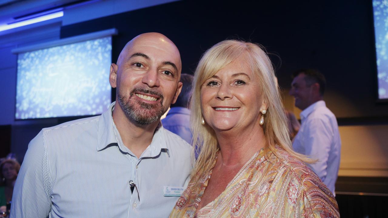 Enver Selita and Patria OÃ&#149;Neil at the Cairns Chamber of Commerce Christmas lunch, held at the Pullman International hotel. Picture: Catherine Duffy