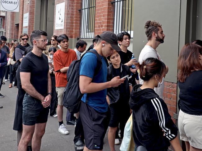 SYDNEY AUSTRALIA - NCA NewsWire Photos MARCH 22, 2023: Dozens of Sydneysiders are pictured lined up outside an open-for-inspection rental apartment in Surry Hills. The rental crisis remains one of the key issues of the 2023 NSW state election. Picture: NCA NewsWire / Nicholas Eagar