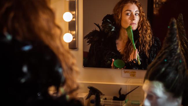 Jemma Rix behind the scenes as the Wicked Witch of the West. Picture: TOM HUNTLEY