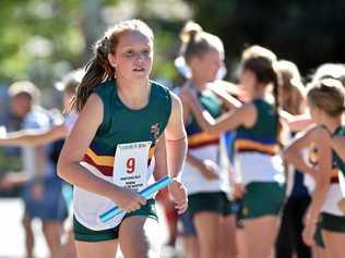 FUN RUNNING: The Pomona King Of The Mountain Festival primary school relay from last year sees Sunshine Grammar School student Megahn Natale on the fly. Picture: Patrick Woods