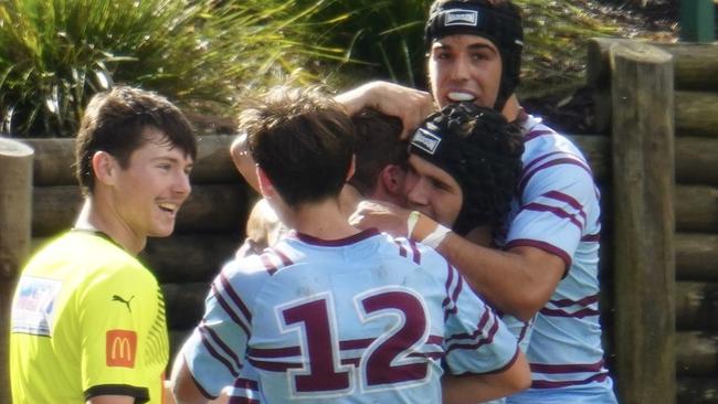 Damon Potts celebrates a try during St Gregory's College's opening round game against St Dominic's College. Picture: St Gregory's College
