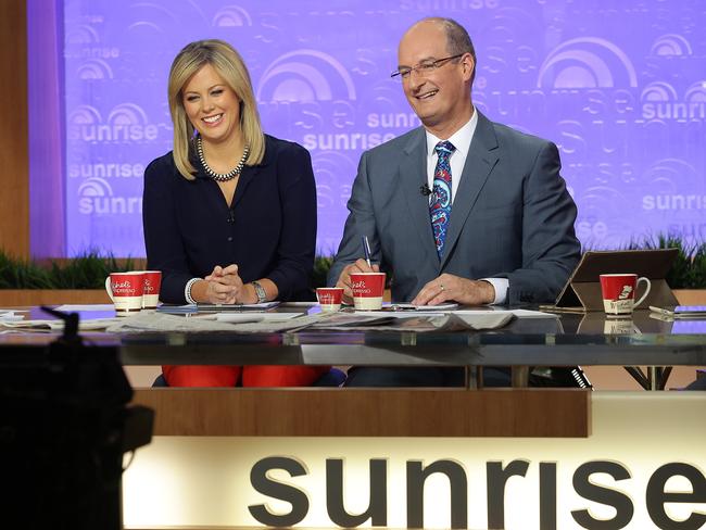 Samantha Armytage and David Koch at the Sunrise desk in Martin Place, Sydney.