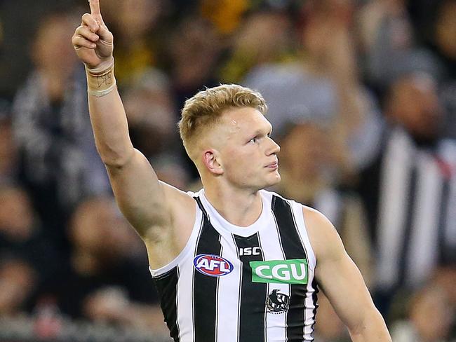 AFL 1st Preliminary Final. Richmond vs Collingwood at the MCG.  Collingwood's Adam Treloar celebrates his goal in the fourth quarter  . Pic: Michael Klein