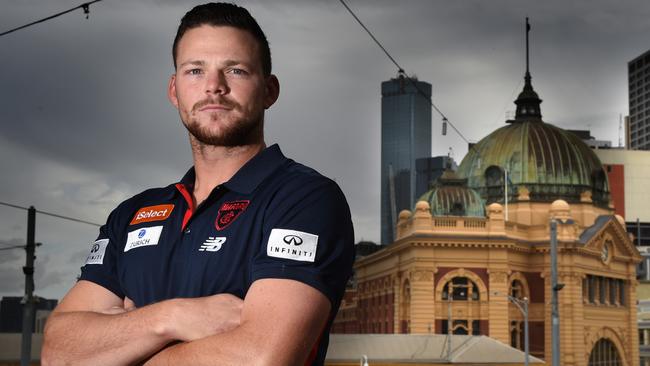 Melbourne recruit Steven May settles into his new home. Picture: Tony Gough