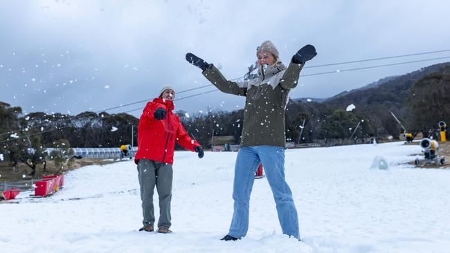 Thredbo ski resort has been busily making snow in preparation for the long weekend influx. Picture: Justine Fisher
