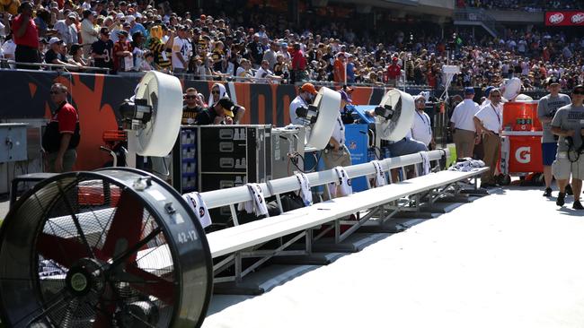 The Pittsburgh Steelers bench area stays empty during the national anthem prior to the start of the game against the Chicago Bears at Soldier Field. Picture: AFP