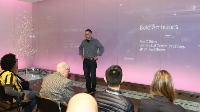 Microsoft's Tim O'Brien briefs journalists at the company's HQ in Seattle. Photo:Microsoft