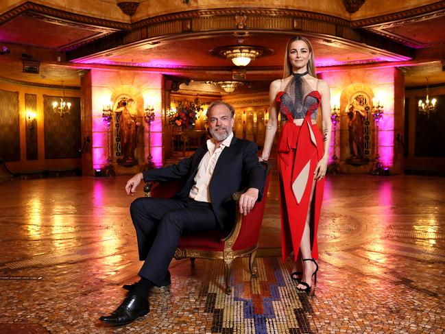 DAILY TELEGRAPH - 9 DECEMBER, 2021. The world premiere of new Binge original Love Me at the State Theatre in Sydney. Stars of the show Hugo Weaving (L) and Bojana Novakovic (R). Picture: Toby Zerna