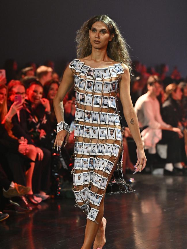 A model walks the runway during the Iordanes Spyridon Gogos show at Australian Fashion Week. Picture: Getty Images