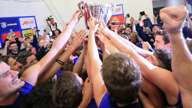 Western Bulldogs players in the rooms after the game. Picture: Alex Coppel