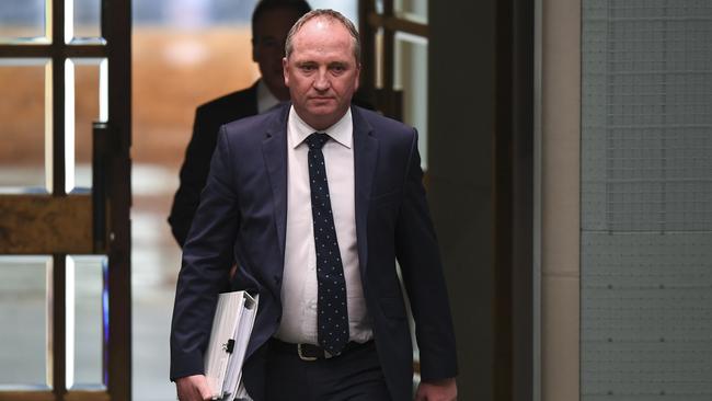 Barnaby Joyc, arriving at Parliament House Question Time, issued an apology to his wife and children. Picture: Lukas Coch