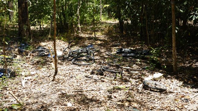 More bikes and parts in a “graveyard” at the bushland in Manunda. Picture: Brendan Radke