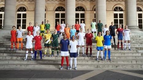 Players model the 2019 Women's World Cup kits.