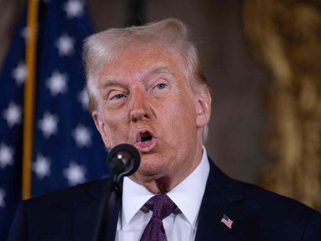 PALM BEACH, FLORIDA - JANUARY 07: U.S. President-elect Donald Trump speaks to members of the media during a press conference at the Mar-a-Lago Club on January 07, 2025 in Palm Beach, Florida. Trump will be sworn in as the 47th president of the United States on January 20, making him the only president other than Grover Cleveland to serve two non-consecutive terms in office.   Scott Olson/Getty Images/AFP (Photo by SCOTT OLSON / GETTY IMAGES NORTH AMERICA / Getty Images via AFP)