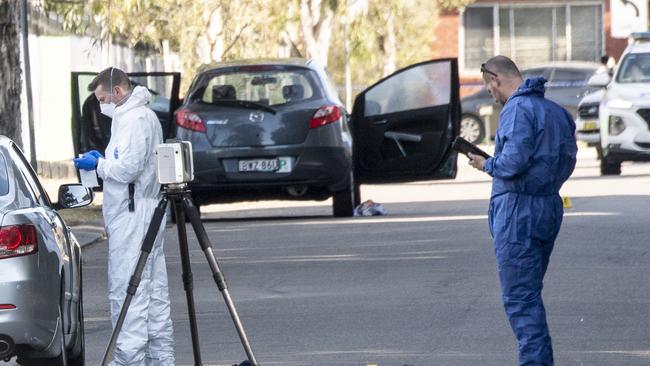 Forensic officers on the scene of the shooting on Sunday. Picture: NCA NewsWIRE / Monique Harmer