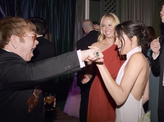 Meghan was seen embracing Elton John. Picture: Netflix