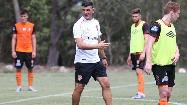 Coach John Aloisi oversees Brisbane Roar training at Griffith Uni fields.