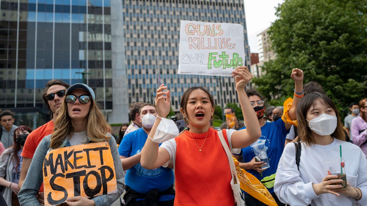 Gun rights activists, including the group Youth Over Guns, participate in a rally in Foley Square to demand an end to gun violence in New York City. Picture: Alexi Rosenfeld/Getty Images/AFP