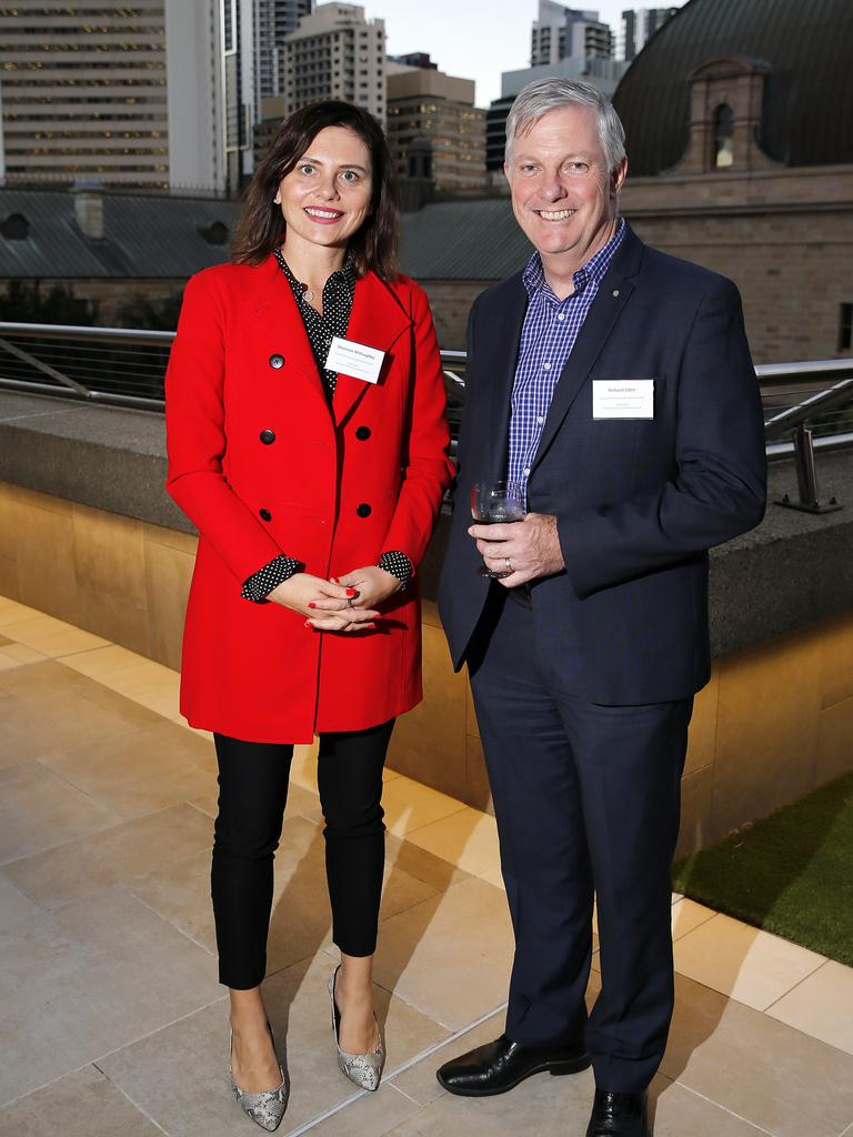 Shannon Willoughby and Richard Eden at the Green Deck, Parliament House for the opening night of Queensland’s premier international tech and innovation event QODE. Picture: AAP Image/Josh Woning