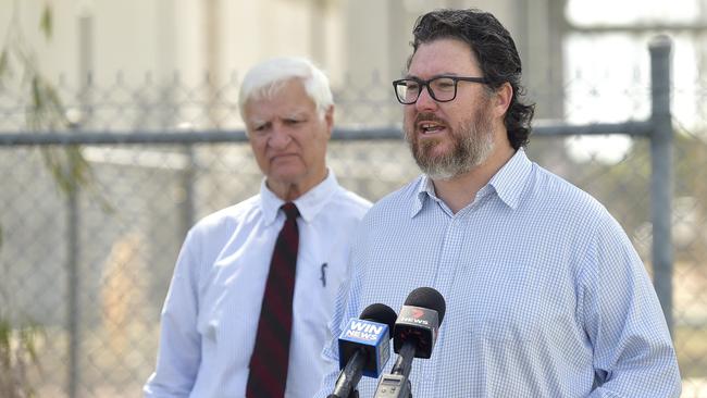 George Christensen with Bob Katter. Katter’s Australian Party have denied having anything to do with the polling. Picture: Matt Taylor