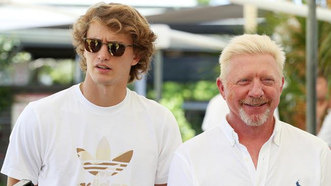 German ace Alexander Zverev and six-time major winner Boris Becker. Picture: Liam Kidston.