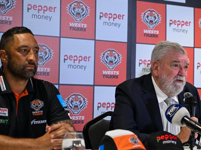 Coach Benji Marshall and CEO Shane RIchardson at Tigers sponsorship announcement. Photo: Tigers