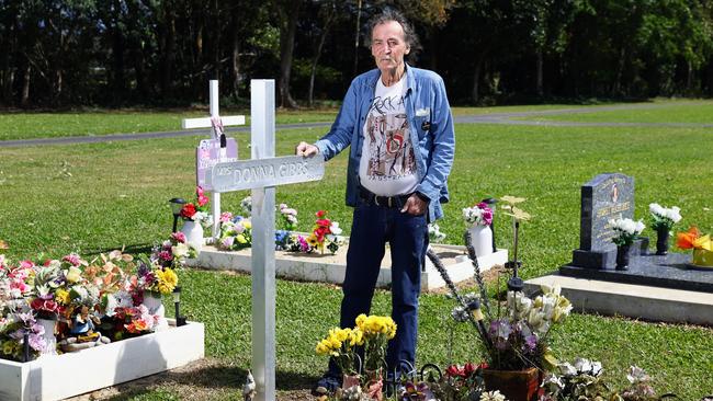 Gordonvale man Tony Gibbs installed a metal cross at the head of his wife's grave in the Gordonvale cemetery on Saturday, August 26, only to be sent a letter from the Cairns Regional Council ordering him to remove it by September 29. Picture: Brendan Radke